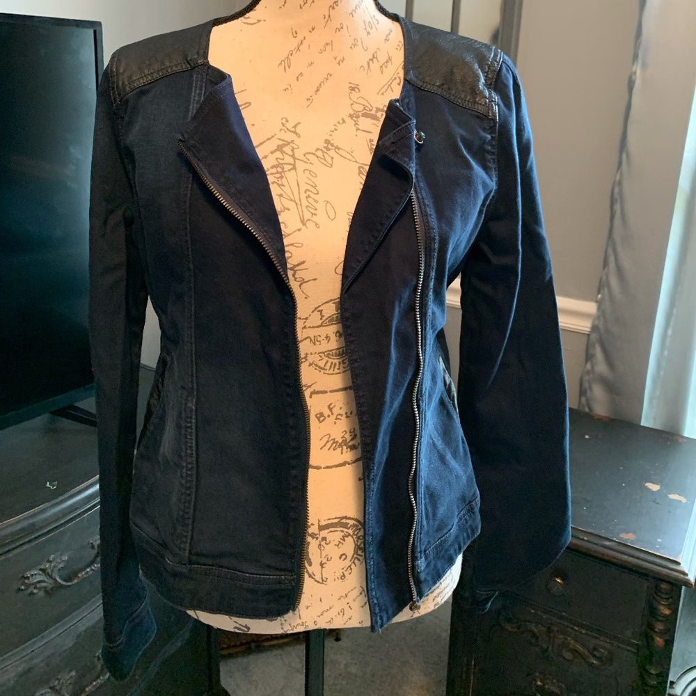 Fitted Denim and Leather Jacket